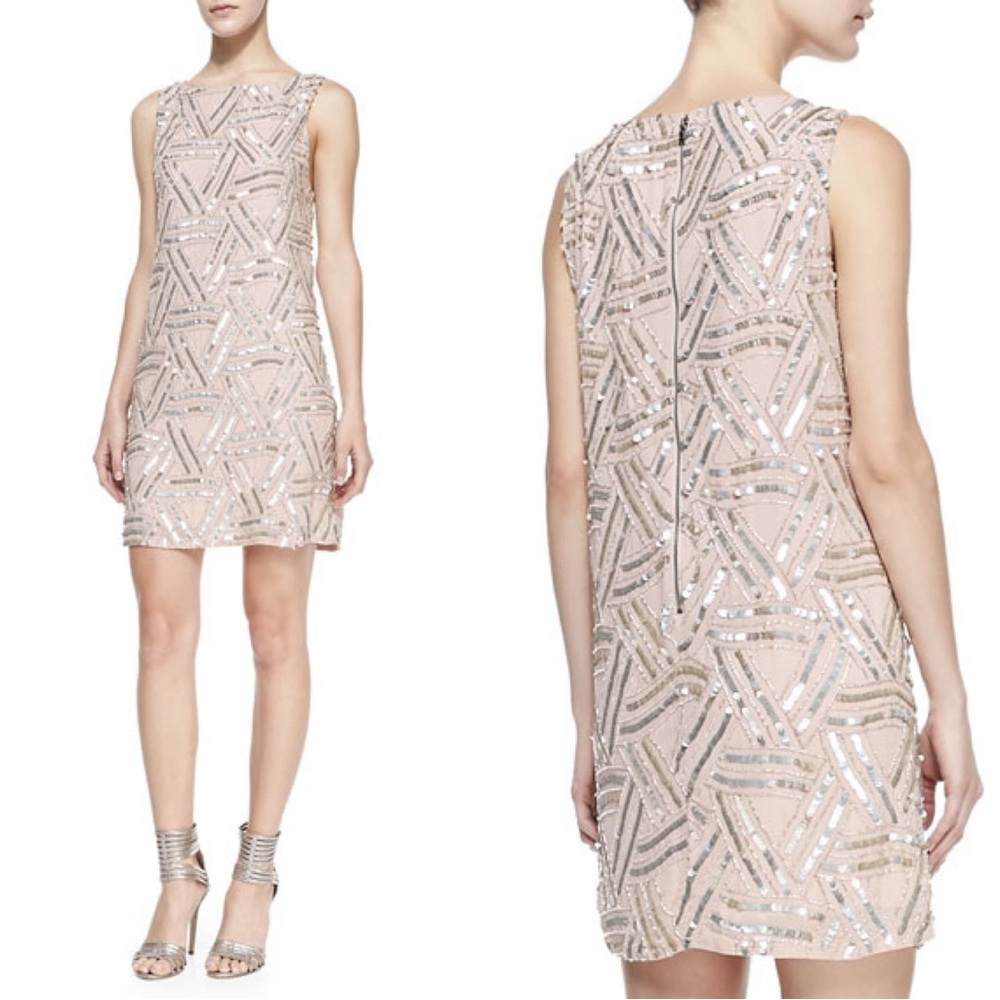 Alice & Olivia Elliotte Silk Sequin Embellished Sleeveless Shift Dress